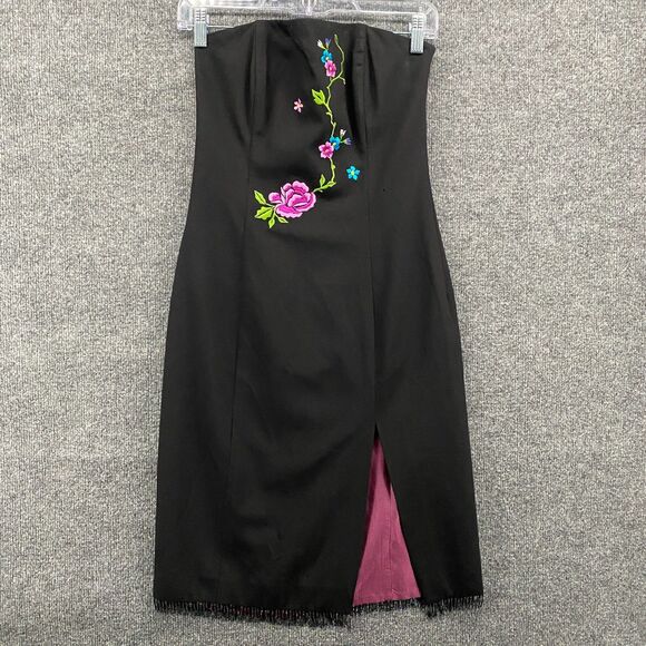 Guess Collection Dress 2 Black Embroidered Flowers Strapless Prom Vintage 90s - Picture 1 of 12